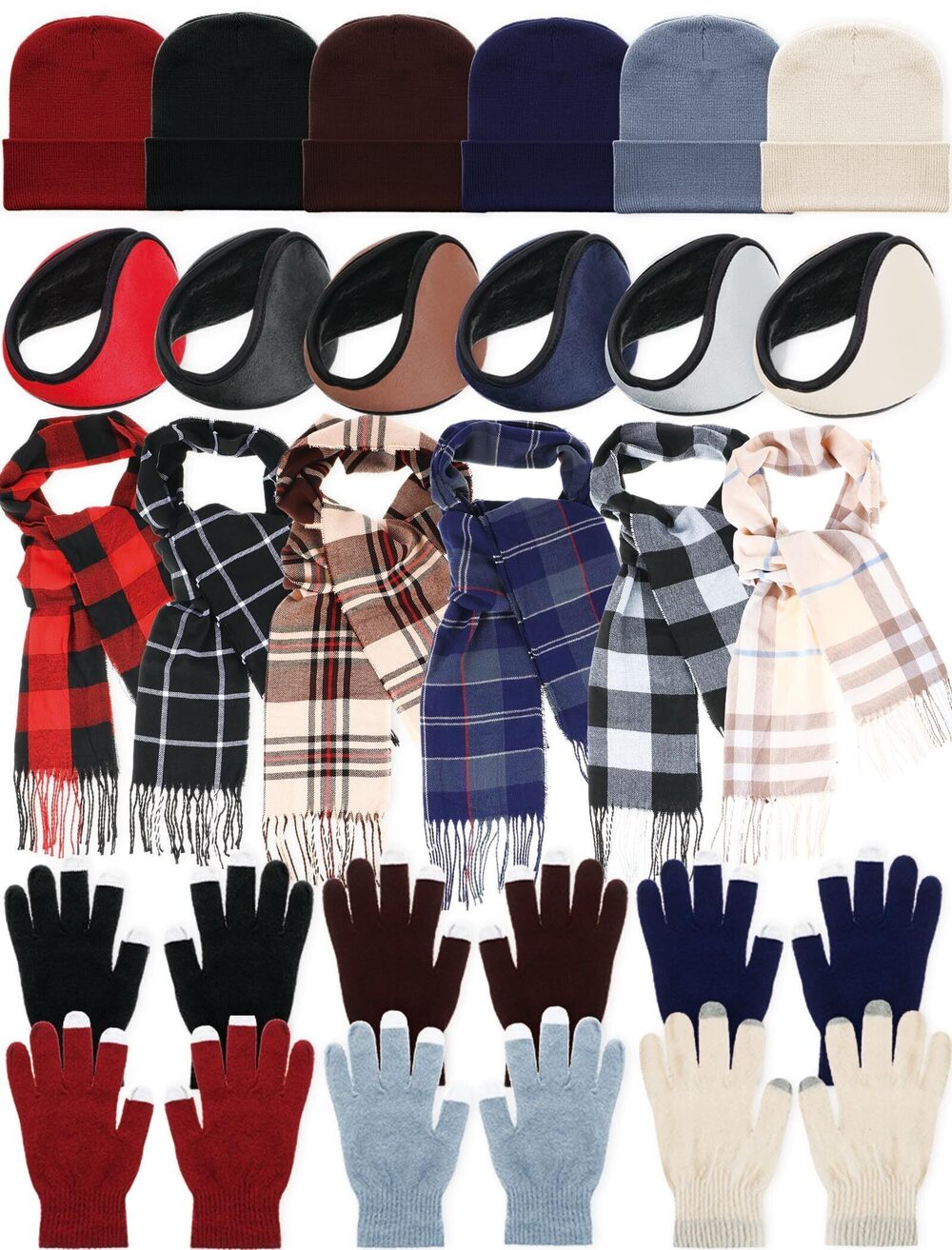 1868 24 Pcs Winter Warm Sets Knitted Beanie Hat Bulk Buffalo Plaid Scarf